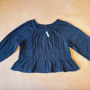 NWT Madewell Sophia Top in Textured Plaid | Black, 100% Cotton | Women’s Plus 2X